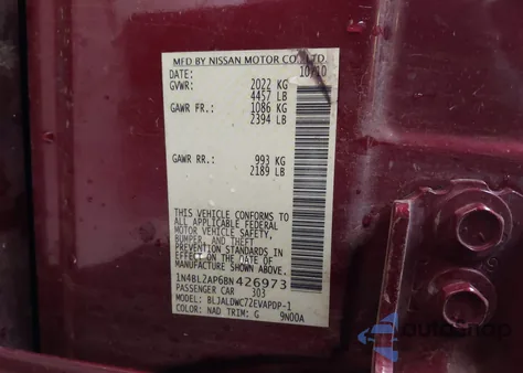 2011 Nissan Altima 3.5 Sr z USA, uszkodzony, nr VIN 1N4BL2AP6BN426973